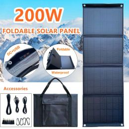Banks 200W Panneau solaire pliable Double USB + cellules solaires CC Portable Chargeur solaire imperméable Banque d'alimentation mobile extérieure pour la randonnée en camping