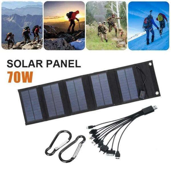 Banks 70W Panneau solaire pliable 5V USB Solaire USB Portable Chargeur de panneau solaire imperméable Chargeur de batterie de puissance mobile extérieure