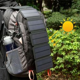 Banques pliantes Chargeur de panneau solaire en plein air Portable 5V 2.1A Dispositifs de sortie USB Camp Randonnée Backpack Travel Power Alimentation Pour les smartphones