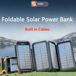 Banks plegable Banco de energía solar 43800mAh con 4 cables Panel solar PD 20W Cargador rápido para iPhone 14 Samsung Huawei Xiaomi MI PowerBank