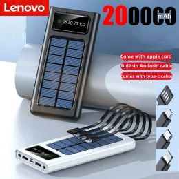 Banks Lenovo 200000mAh Banque de recharge de puissance solaire grande capacité Bidirectionnelle Fast Charging Built Cable Freehipping for Charge Bank