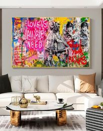 Banksy Art Love Is All We Need Olieverfschilderijen op canvas Graffiti Wall Street Art Posters en prints Decoratieve foto Home Decor7068527