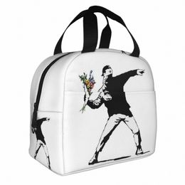 Banksy Frs Sacs à lunch isolés Sac isotherme Réutilisable Bomber Pochoir Banksy Grand fourre-tout Boîte à lunch Hommes Femmes Plage Voyage j80B #