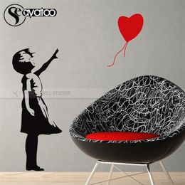 Banksy-pegatina de pared para niña, globo, corazón de amor, calcomanía de vinilo para dormitorio de niñas, pegatinas para habitación de niños, decoración del hogar T200601257A
