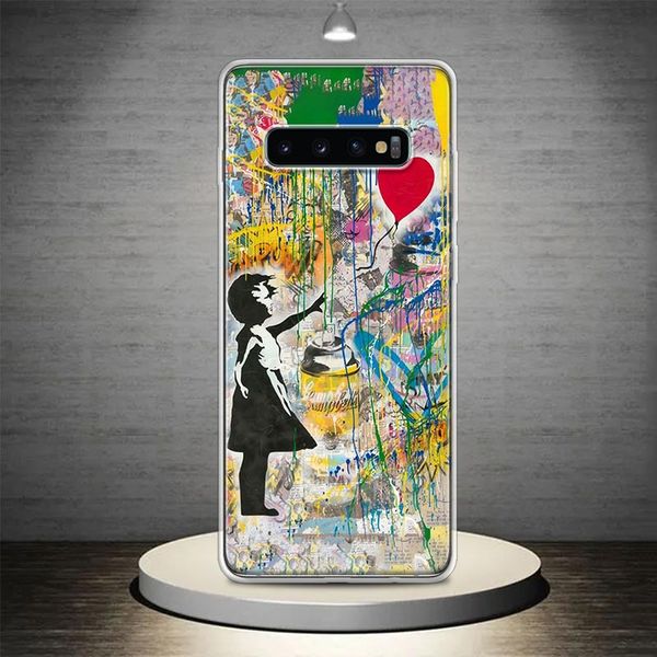 Banksy Graffiti Art Telephip Cace para Samsung Galaxy M12 M21 M31 M30S M32 M51 M52 Nota 20 Ultra 10 Pro 9 8 J4 Plus J6 + J8