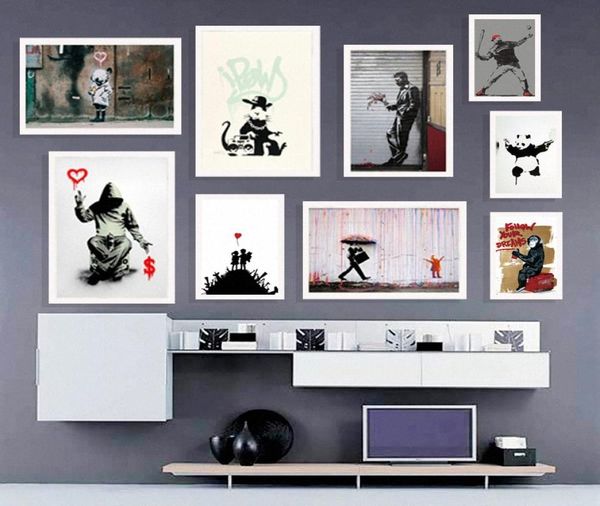 Banksy Graffiti Moderne Kunst Street Art Kunst Schilderij Zijde Canvas Poster Muur Home Decor 6bT27696204