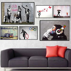 Banksy Street Graffiti Collage Singe Toile Peinture Affiche et Imprimer Style Nordique Mur Art Photos pour Salon Décor À La Maison Sans Cadre