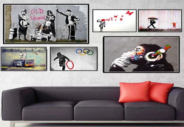 Banksy Street Graffiti Collage mono lienzo pintura póster e impresión estilo nórdico imágenes artísticas de pared para sala de estar decoración del hogar F9881924