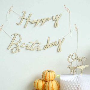 Banner Flags 1 Set ins Wooden Banners de joyeux anniversaire drapeaux Garland pour décoration de fête d'anniversaire Baby Shower Photo Booth Hanging Decoration