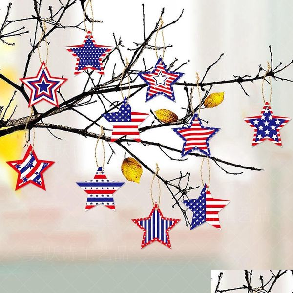 Banderas de pancarta 12 piezas Día de la Independencia Estrella colgante 4 de JY Decoraciones Adorno para fiesta conmemorativa Festival Interior Gota al aire libre Del Dhlna
