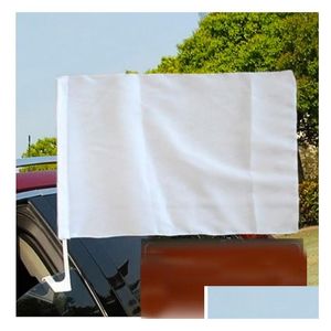 Banner Vlaggen 12X18Inches Wit Blanco Autovlag Sublimatie 100D Polyester Print Hoge Kwaliteit Venster Met 43Cm Plastic Paal Dh9371 Dro Dhdmx