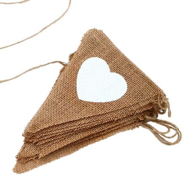 Banner Flags 13 drapeaux Vintage Jute Burlap Bunting White Love Heart Banners For DIY Party Wedding Banner Garland Tent Decor 5BB5787