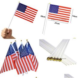 Banner Vlaggen 14x21cm Amerikaanse vlag Polyester feestelijke VS Onafhankelijkheidsdag US Garden met vlaggenpole drop levering home party benodigdheden dhbar