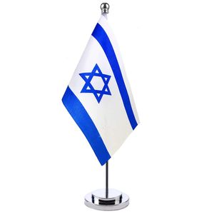 Banderas de banner 14x21 cm Mini bandera de Israel Banner Reunión Mesa de juntas Soporte de escritorio Poste de acero inoxidable La bandera de Israel Diseño nacional 230804