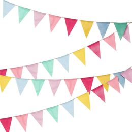 Banner Vlaggen 16M Kleurrijke Jute Linnen Vlaggen Wimpel Verjaardag Bunting Banners Muur Opknoping Bruiloft Opknoping Banner Party Garland voor Home Decor 230727