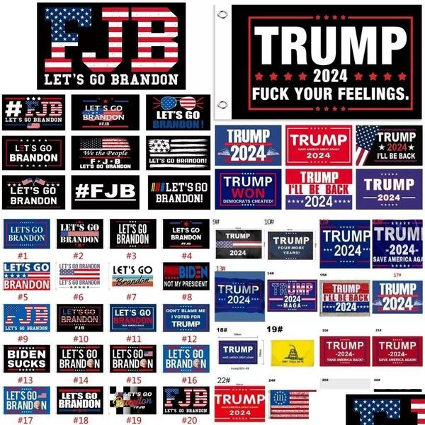 Banner Flags 200 diseños Donald Trump 3x5 pies 2024 Make America Great Florida Desantis Flag USA Presidente ganó 90x150cm entrega de caída Ho otzuj