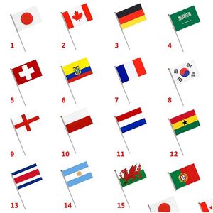 Banner Flags 2022 Qatar 14x21cm main 32 pays drapeau avec stick drop livting home jardin festive festive fournit dhcaq