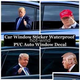 Bannière drapeaux 2024 élection Trump décalcomanies voiture autocollants drôle gauche droite fenêtre décoller imperméable PVC décalcomanie fête fournitures F0627X08 D Dhoir