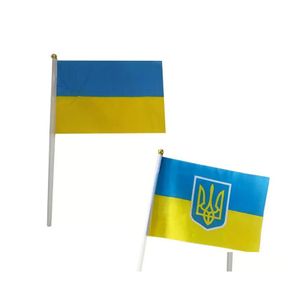 Drapeaux de bannière 20X28Cm drapeau de l'ukraine avec poteau blanc poignée mini drapeaux ukrainiens inventaire en gros livraison directe maison jardin Festiv Dhjad