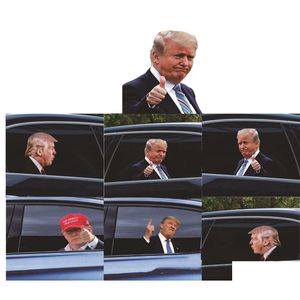 Banner Flags 25x32cm Trump 2024 Autocollant automobile Fourniture de la fête de la présidentielle américaine PVC CARS Autocollants de fenêtre Drop livraison à la maison Gard Dhhpb