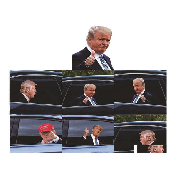 Banderas de banner 25x32cm Trump 2024 Etiqueta engomada del coche Suministros de fiesta Elección presidencial de EE. UU. PVC Coches Pegatinas de ventana Entrega de gota Inicio Ga Dhlkz