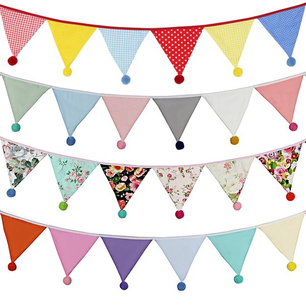 Bannière Drapeaux 3.2M Vintage Floral Tissu Bruant 12 Drapeaux De Fanion Avec Des Boules Décoration De Fête De Mariage Bannière Accueil Baby Shower Carnaval Guirlande 230720