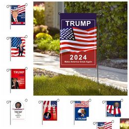 Banner Flags 30X45Cm Trump Garden Flag 2024 Nuevo diseño Amercia Presidente Campaña Banners Haga que Estados Unidos vuelva a ser grande Banderas de poliéster D Dhr1W