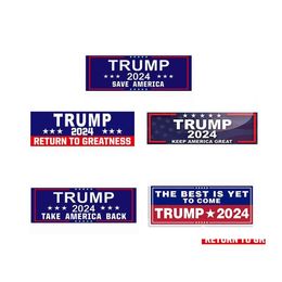 Banner Flags 3X9Inch Trump 2024 Elección general de EE. UU. Pegatinas para el parachoques del automóvil Ventana de la casa Calcomanía para computadora portátil Take America Back Keep Sticker 1 Otq61