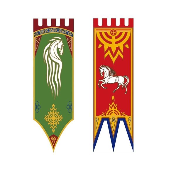 Banderas de la bandera 46x150cm Reino medieval Rohan Gondor Caballo Árbol Bandera Bandera Colgante de pared Hogar Dormitorio Sala de estar Banderín Bandera Burgees Decoración 230712