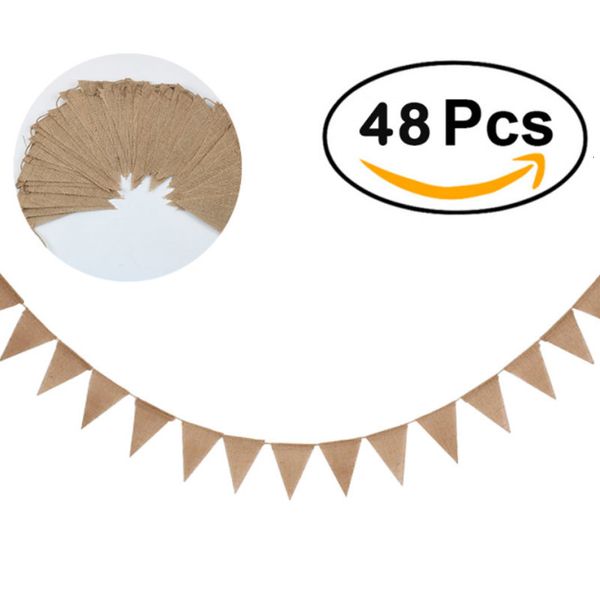 Bannière Drapeaux 48pcs Jute Toile De Jute Blanc Chaîne Drapeau Fanion Linge Drapeaux Festival Fête De Noël Maternelle Maison Fête De Mariage DIY Décoration 230720