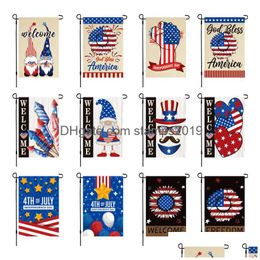 Banner Flags 4th Of Jy Garden Welcome Stars Patriotic Striped Independence Day Flag Vertical Doble cara Memorial Farm Home Fuera de Dhyju