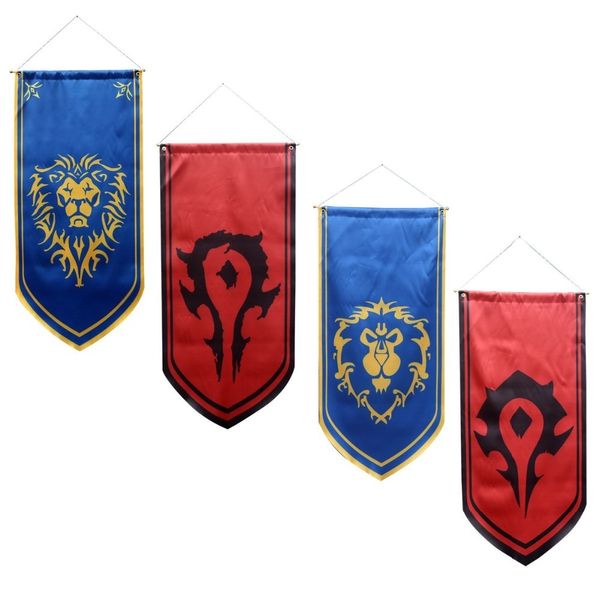 Bannière Drapeaux 57x130cm Jeu WOW Version Alliance Drapeau Pour La Horde Drapeau Bannière Lion World of War craf Film Horde Tenture Bannière 230707