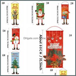 Bannervlaggen 6 stijlen Kerstvlag Cartoon Herten Sneeuwpop Kerstman Print Raam Muur Hangend Kerstfeest Decoratie Huis Tuin Db Dhudq