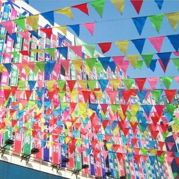 Bannière Drapeaux 80 mètres fait à la main Tissu Bruant Triangle drapeaux mariage Festival Fanion Chaîne Bruants Coloré 230616