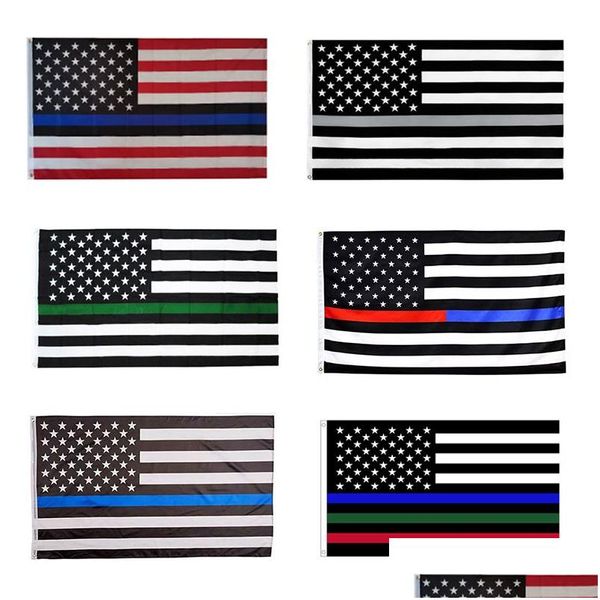 Drapeaux De Bannière 90X150Cm American Blue Stripe Garden Police Flag 8 Couleurs United States Stars Usa Us Of America Drop Delivery Home Fest Dhq3G