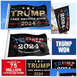 Banner Flags 90x150cm Trump Campaign 2024 U.S.Desitial Take America Back élection drapeau Drop Livrot Home Garden Festive Party S DHSHD