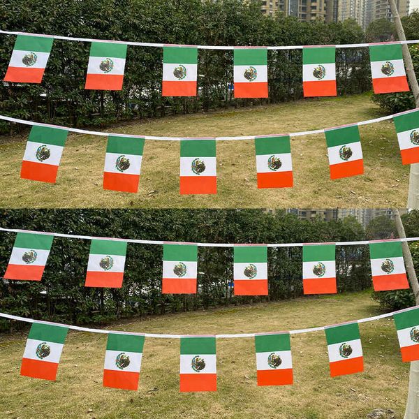 Bannière Drapeaux Aerlxemrbrae 20pcs / lot Drapeaux de banderoles du Mexique 14x21cm Fanion Mexique Chaîne Bannière Bruants Festival Fête Vacances G230524