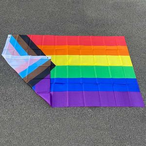 Banner Flags Aerlxemrbrae Rainbow Flag150x90cm Banner 100d Polommet Grommets LGBT Gay Rainbow Progress Pride Flag