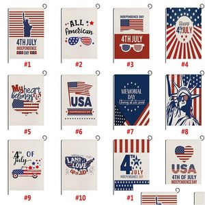 Banner Flags America 4th of Jy Garden Flag Double side patriotique Burlap Burlap Independence Jour de la fête extérieure Décoration Drop Dev Dh6rg