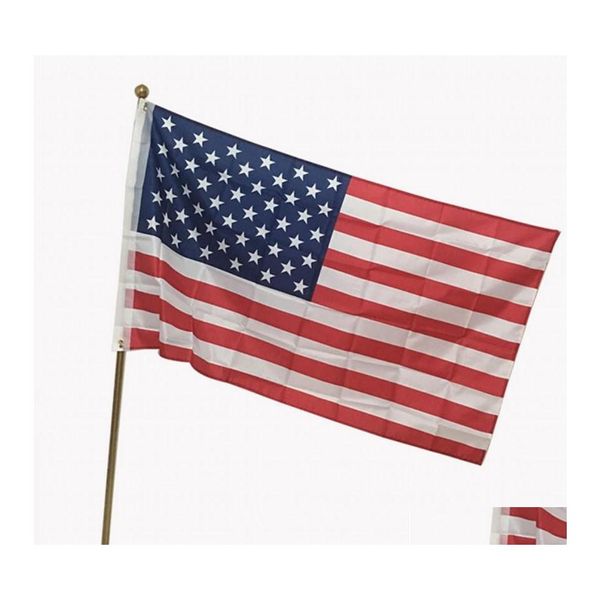 Banderas de pancarta Bandera estadounidense 3X5 Ft Nylon de alta calidad Estrellas bordadas Rayas cosidas Ojales de latón resistentes. Entrega de gota de jardín de EE. UU. Dhl9H