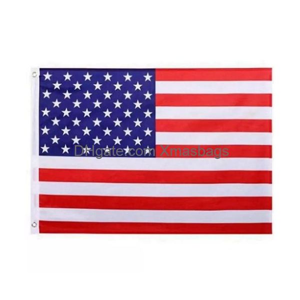 Drapeaux de bannière Drapeau américain Bureau de jardin 3 x 5 pieds Étoiles et rayures de haute qualité Polyester solide 150x90cm Inventaire en gros Drop Dh7Dv