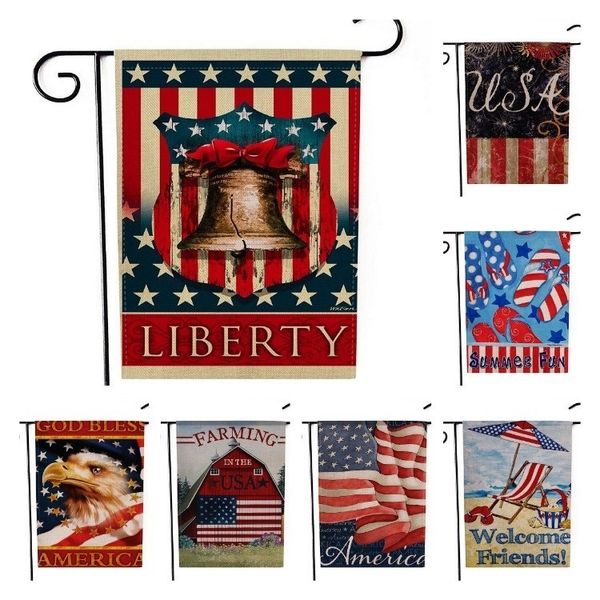 Bannière Drapeaux Drapeaux de Jardin Américain dessin animé Motif Thème Deux Côtés USA Drapeau lin 47 * 32CM 9 style Festif 150pcs T2I52368