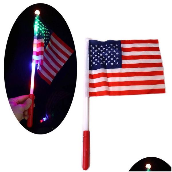 Banner Flags American Hand a mené le 4ème de Jy Independence Day USA Patriotic Days Party Flag With Lights Parade Accessory S Drop Livrot Dhgih