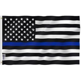 Banner Vlaggen Aley 3x5 Voet Dunne Blauwe Lijn USA Vlag - Ter ere van Wetshandhavers Vlaggen Polyester 230707