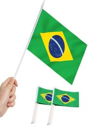 Bannervlaggen Aley Brazilië Minivlag Handheld Kleine miniatuur Braziliaans op stok Vervagingsbestendig Levendige kleuren 5x8 inch met effen P9288113