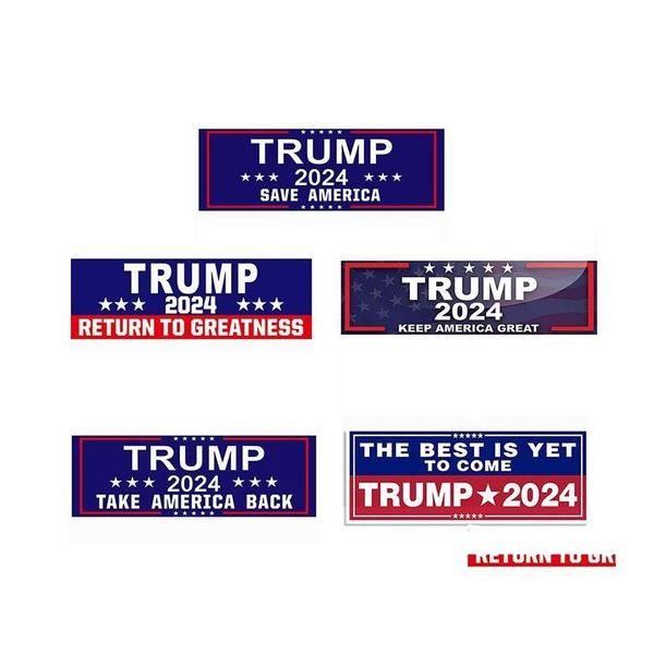 Banner Flags Banner Flags 3x9inch Trump 2024 US General électoral autocollants de pare-chocs House Window ordinateur portable Decal America Back Kee Dhfne