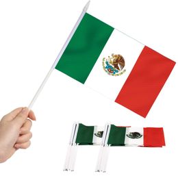 Banner vlaggen banner vlaggen Mexico mini vlag met de hand vastgehouden kleine miniatuur Mexicaanse op stick fade resistent levendige kleuren 5x8 inch met vaste dhrab