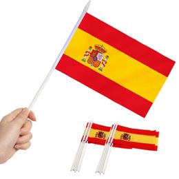 Banner vlaggen banner vlaggen spanje mini vlag hand vastgehouden kleine miniatuur Spaans op stick fade resistent levendige kleuren 5x8 inch met solide dhglh