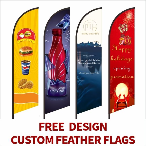 Banner Flags Beach Feather Flag Graphic Impresión personalizada Banner Diseño gratuito Promoción de la apertura Celebración de publicidad al aire libre Decoración 230814