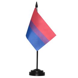 Bannière Drapeaux Bisexual Bi Pride Deluxe Desk Flag Set 6 X 4 Inch Miniature Desktop avec 12 Solid Pole Vivid Color And Fade Resist Mjbag Amm3L